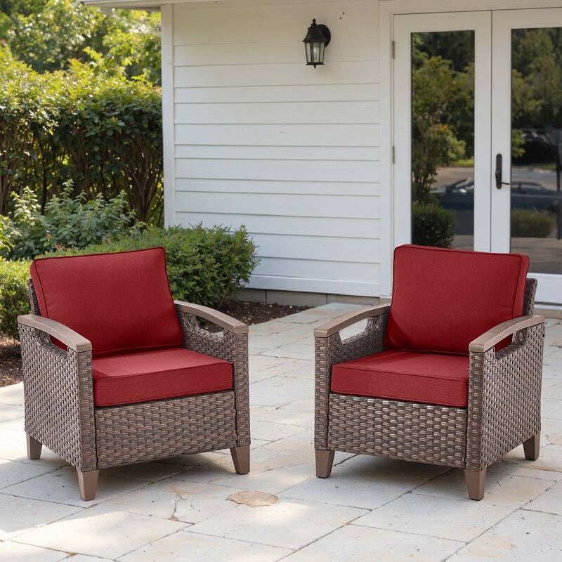 Pocassy Outdoor Club Chair with Cushion Set - Red Cushion - Club Chairs Set of 2