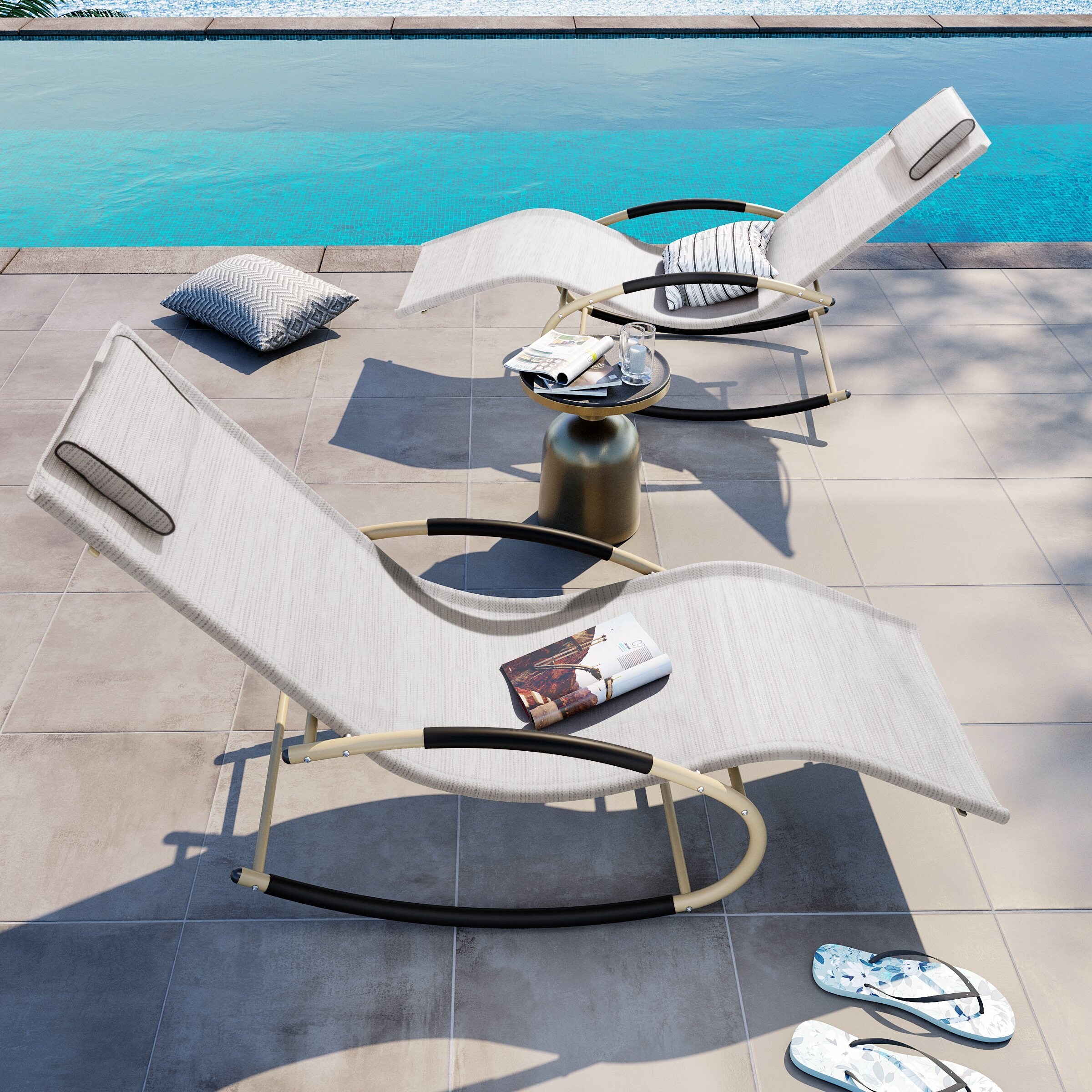 Patio Rocking Chairs Curved Rocker Chaise Lounge Chairs Set of 2
