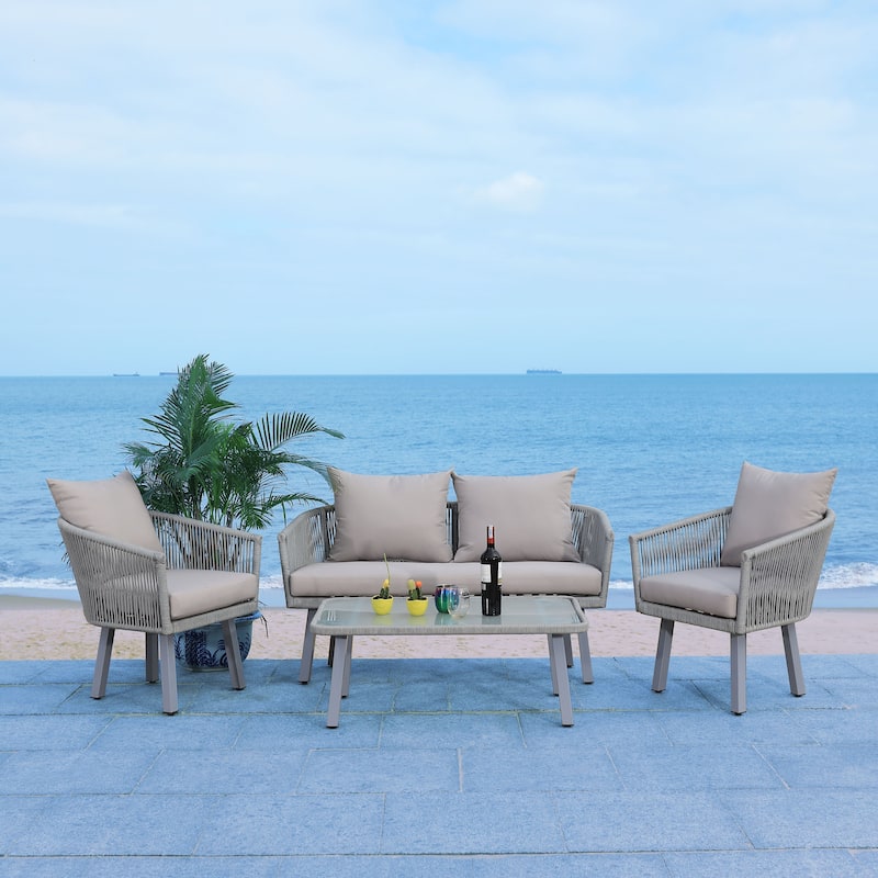 SAFAVIEH Outdoor Sneh-Lata 4-Piece Rope Patio Set - 54W x 27D x 26H - Grey/Grey