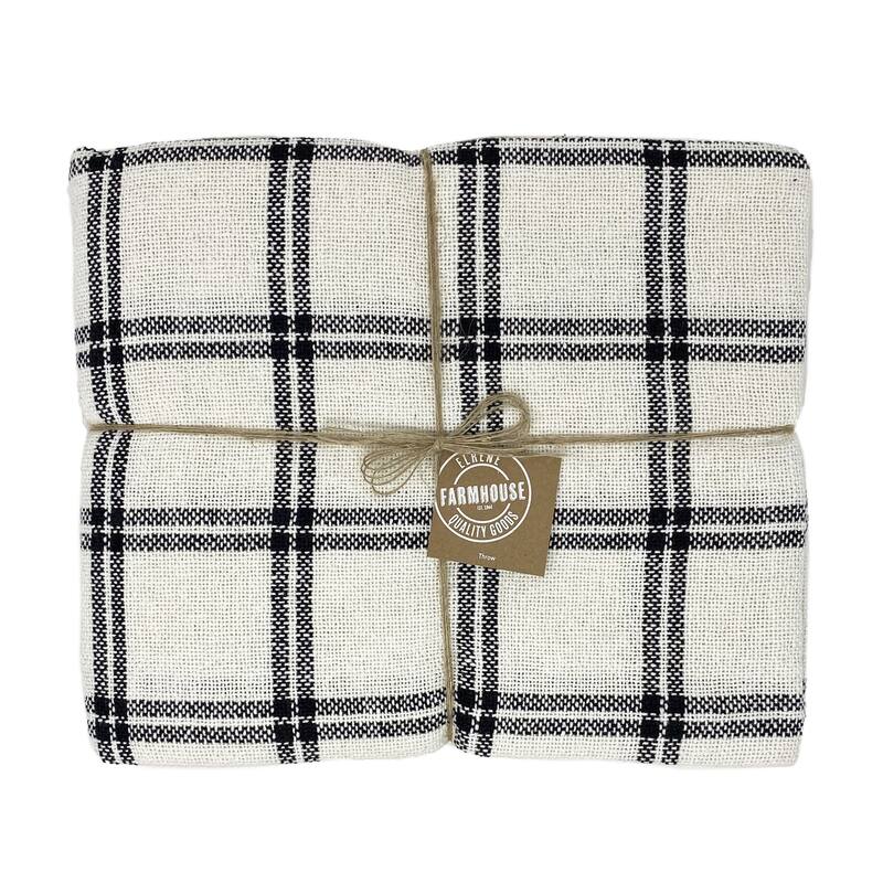 Farmhouse Living Double Windowpane Plaid Fringe Blanket Throw