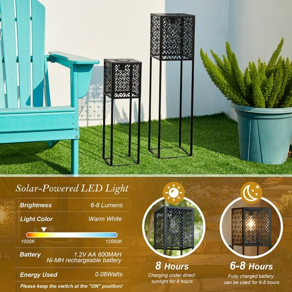 Glitzhome Set of 2 Black Metal Cutout Pattern Solar Powered Edison