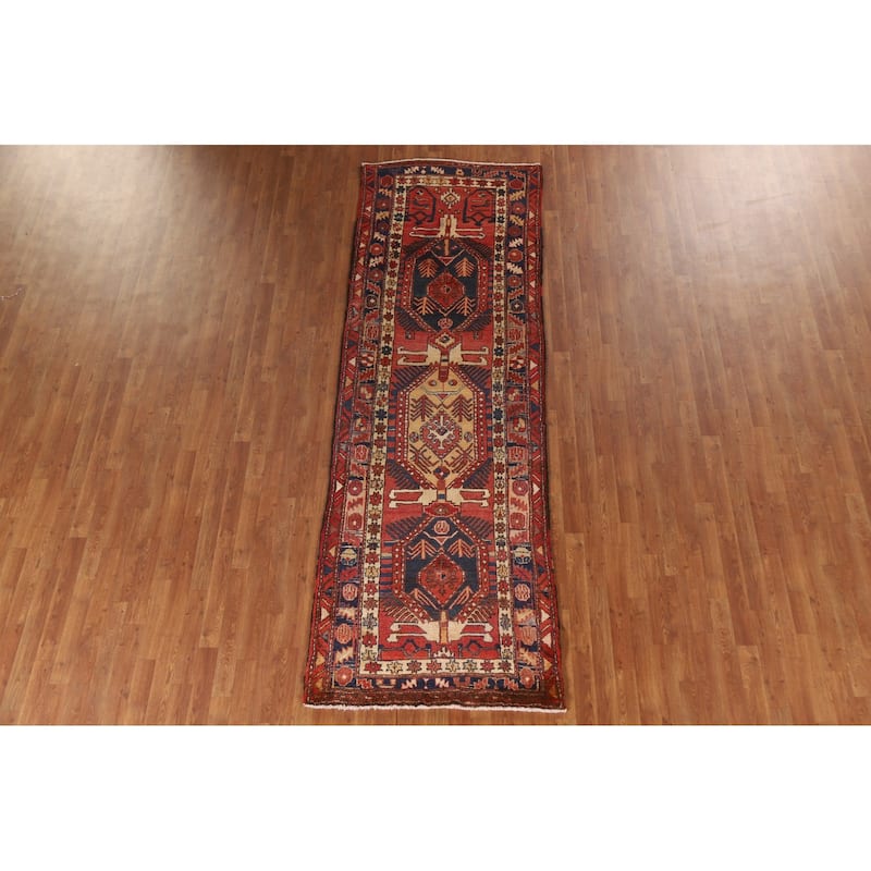 Handmade Vegetable Dye Ardebil Persian Vintage Runner Rug - 3'5"x 10'4"