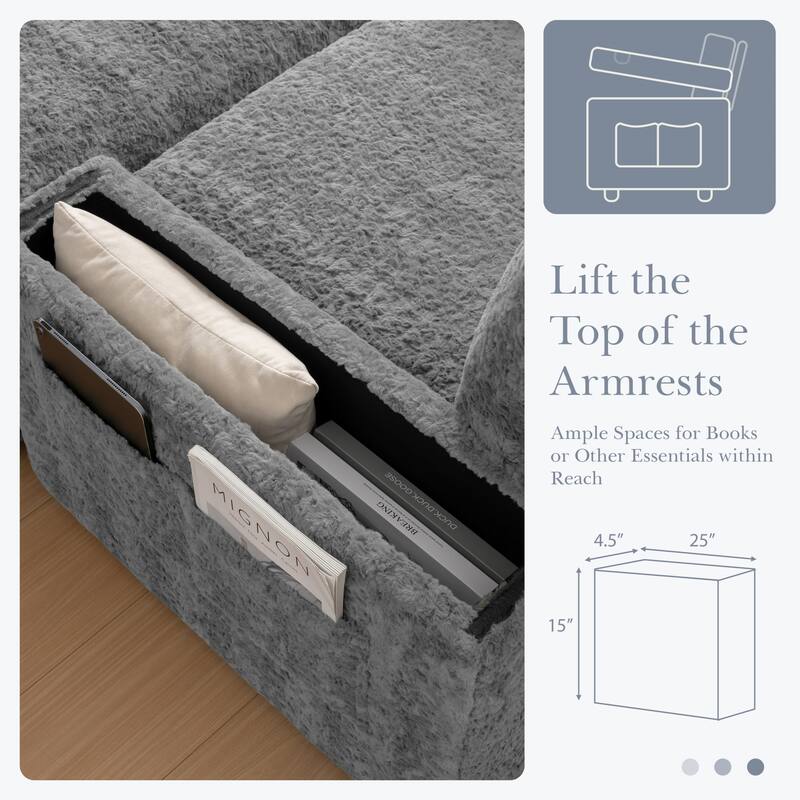 Oversized Upholstered Sleeper Chair Sofa Bed with Storage Ottoman and Armrests,Cup Holders