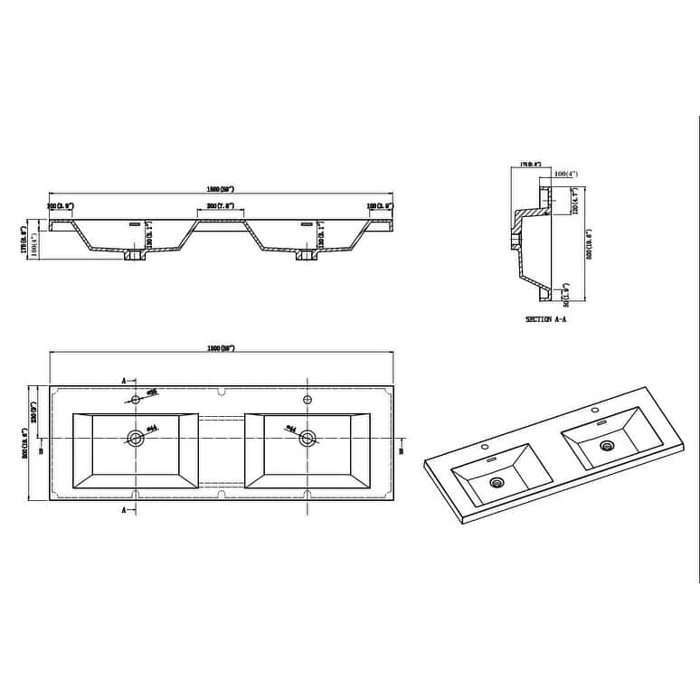 Noble 60" Wall Mounting Vanity with Reinforced Acrylic Double Sink