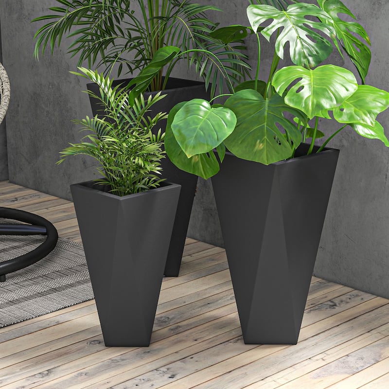 Outsunny 28.75", 24.5", 20.5" Tall Planters Set of 3, MgO Indoor Outdoor Planters with Drainage Holes, Stackable Flower Pots