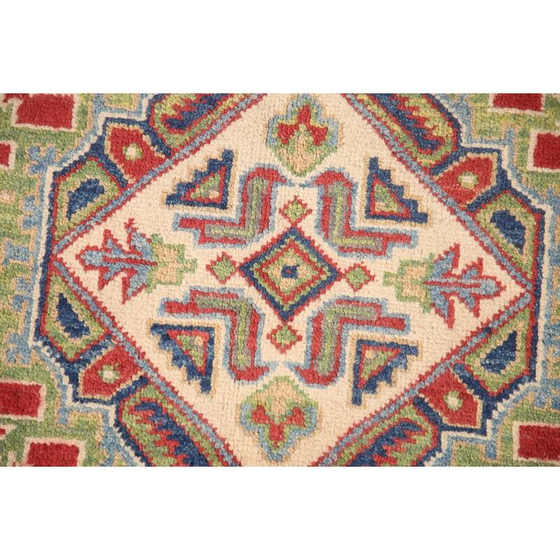 Red Geometric Kazak Area Rug Handmade Wool Carpet - 7'11" x 9'11"