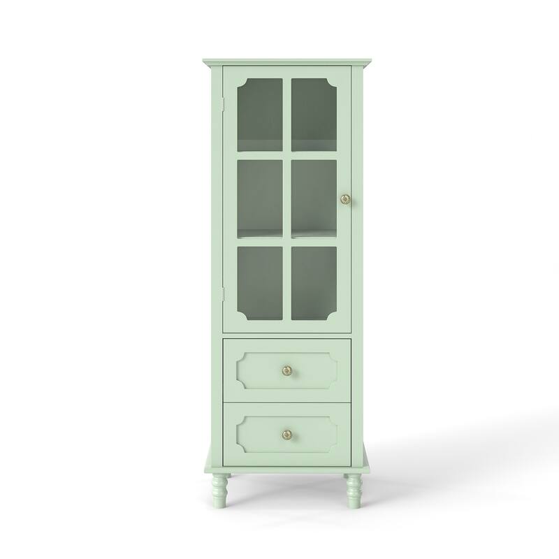 Buffet Cabinet with Glass Doors and Double Drawer, Modern Wooden Storage Sideboard Cupboard for Living room