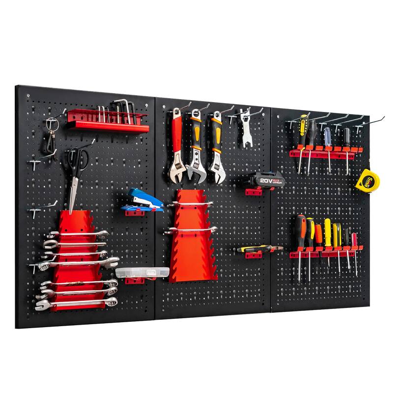 Costway Pegboard Wall Organizer Kit 4 ft.Metal Toolboard W/ 3 - See Details - Black