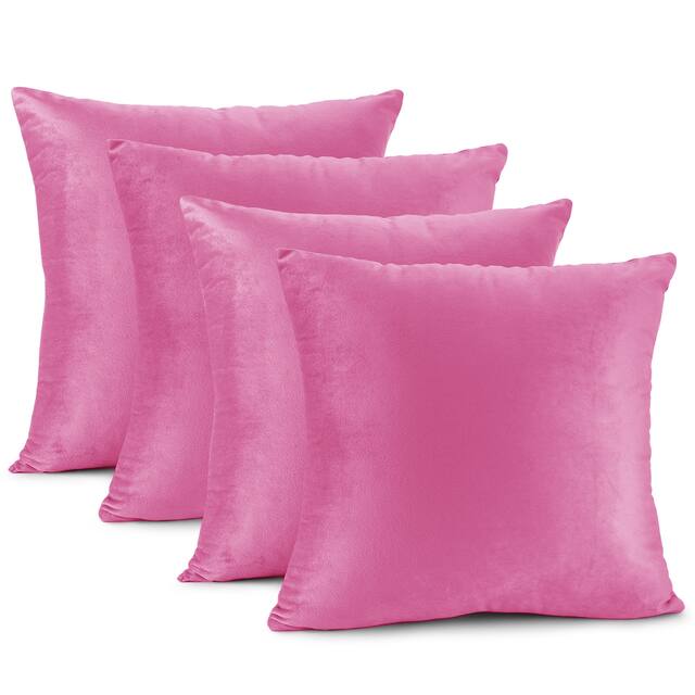 Nestl Solid Microfiber Soft Velvet Throw Pillow Cover (Set of 4) - 26" x 26" - Light Pink