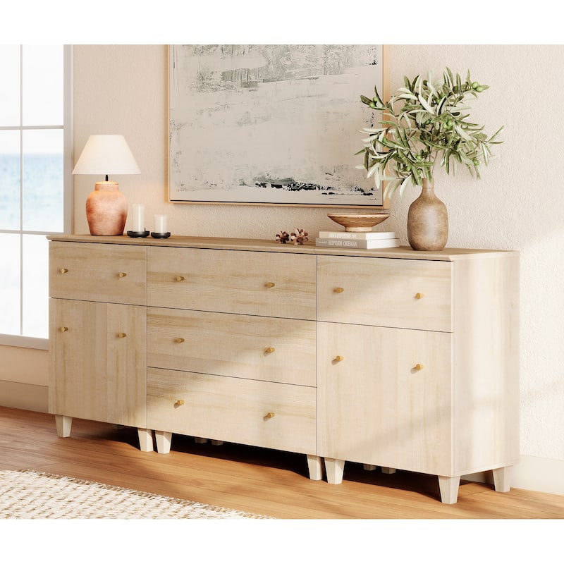 Wood Dresser with 5 Drawers and 2 Cabinets for Bedroom, 83" Wide