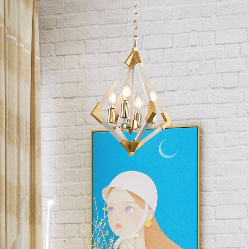 Maxax 4 - Light Lantern Geometric Pendant with Wrought Iron Accents - N/A