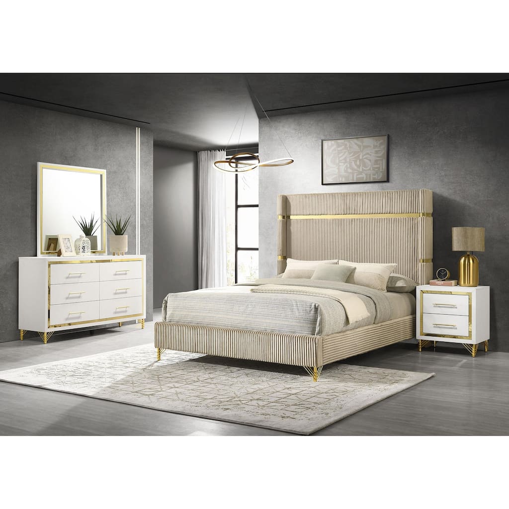 Lucia Bedroom Set with Upholstered Wingback Panel Bed Beige