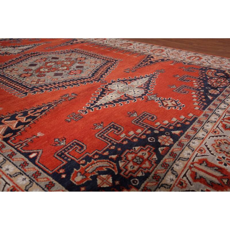 Viss Oriental Area Rug Handmade Geoemtric Orange Wool Carpet - 8'11"x 11'10"