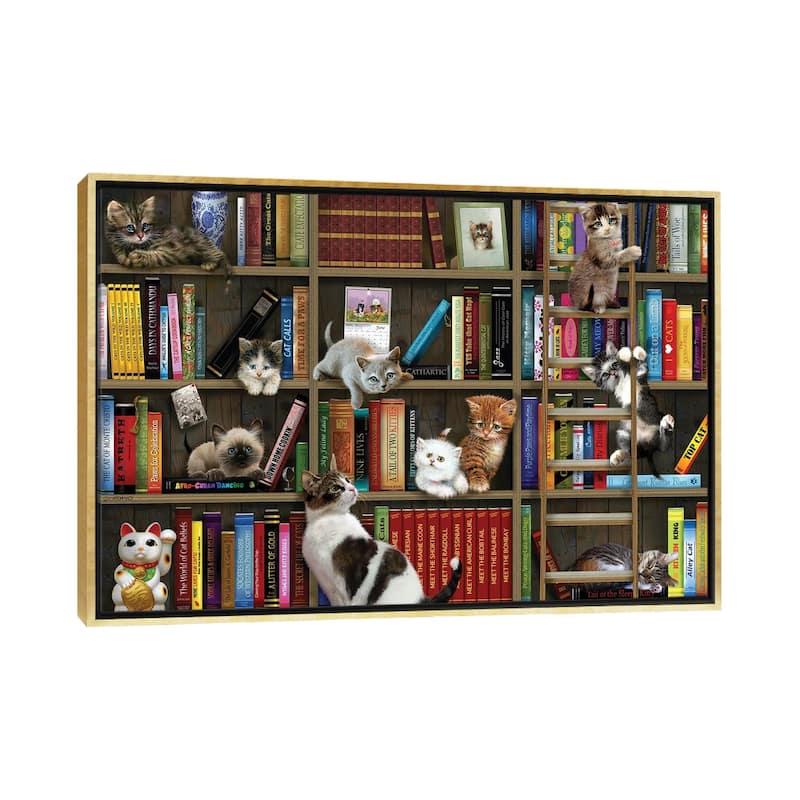 iCanvas "Library Kitties" by Giordano Studios Framed Canvas Print - Gold - 18x26