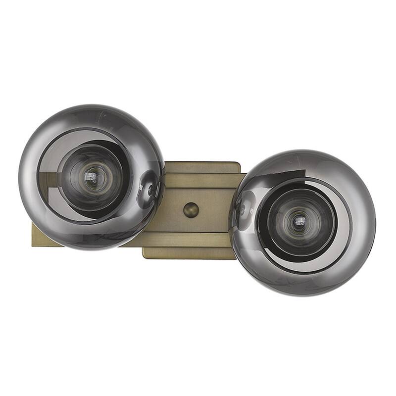 2-Light Fixture Brass Wall Sconce with Smoke Glass Shades and Hardwired Dimmable E26 Base - 9.25" H x 17" W x 8.25" D