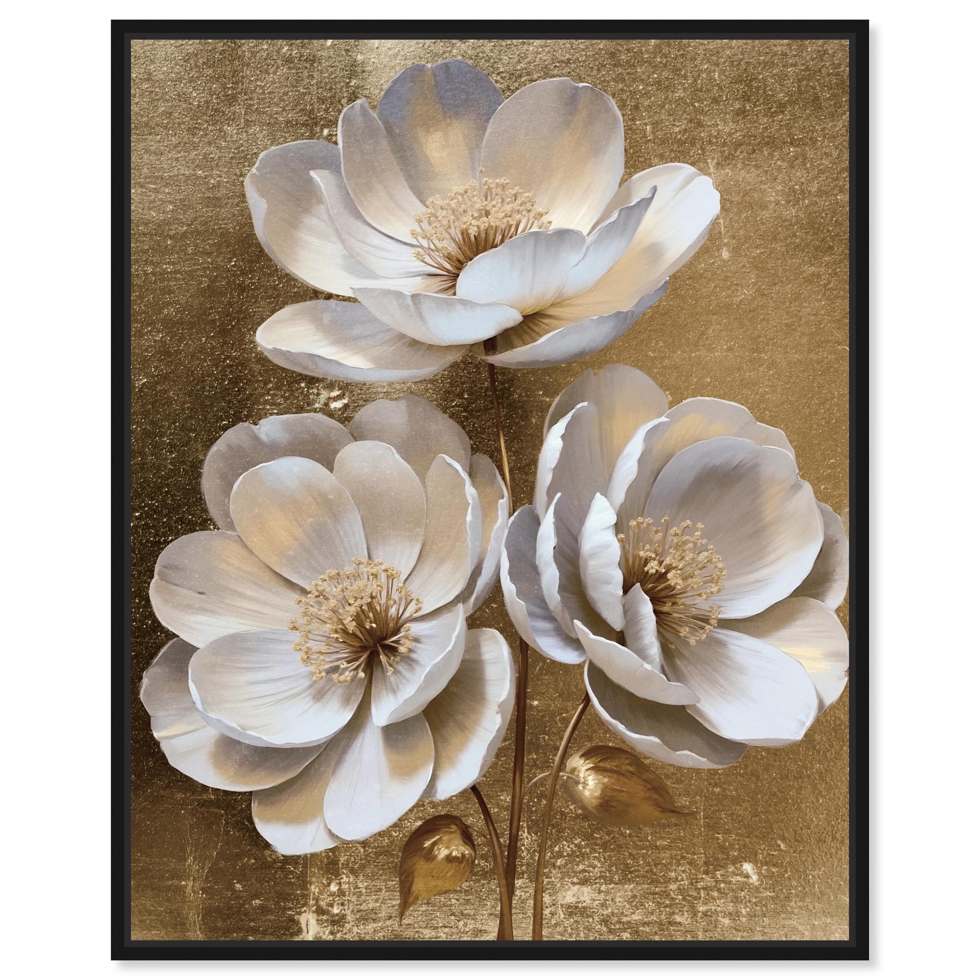 In Bloom Gold Floral Art Framed Canvas Print by Art Remedy