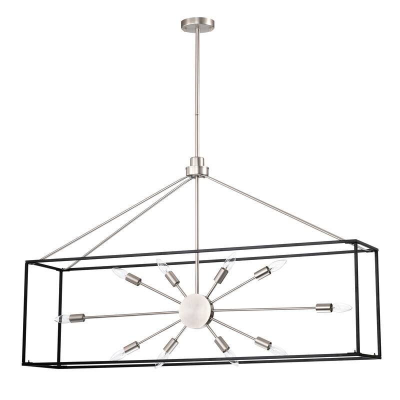 Lysandra 48 Inch Modern Clean Look Style Silver Satin and Matte Black Finish Ceiling Lighted Chandelier 10-Light
