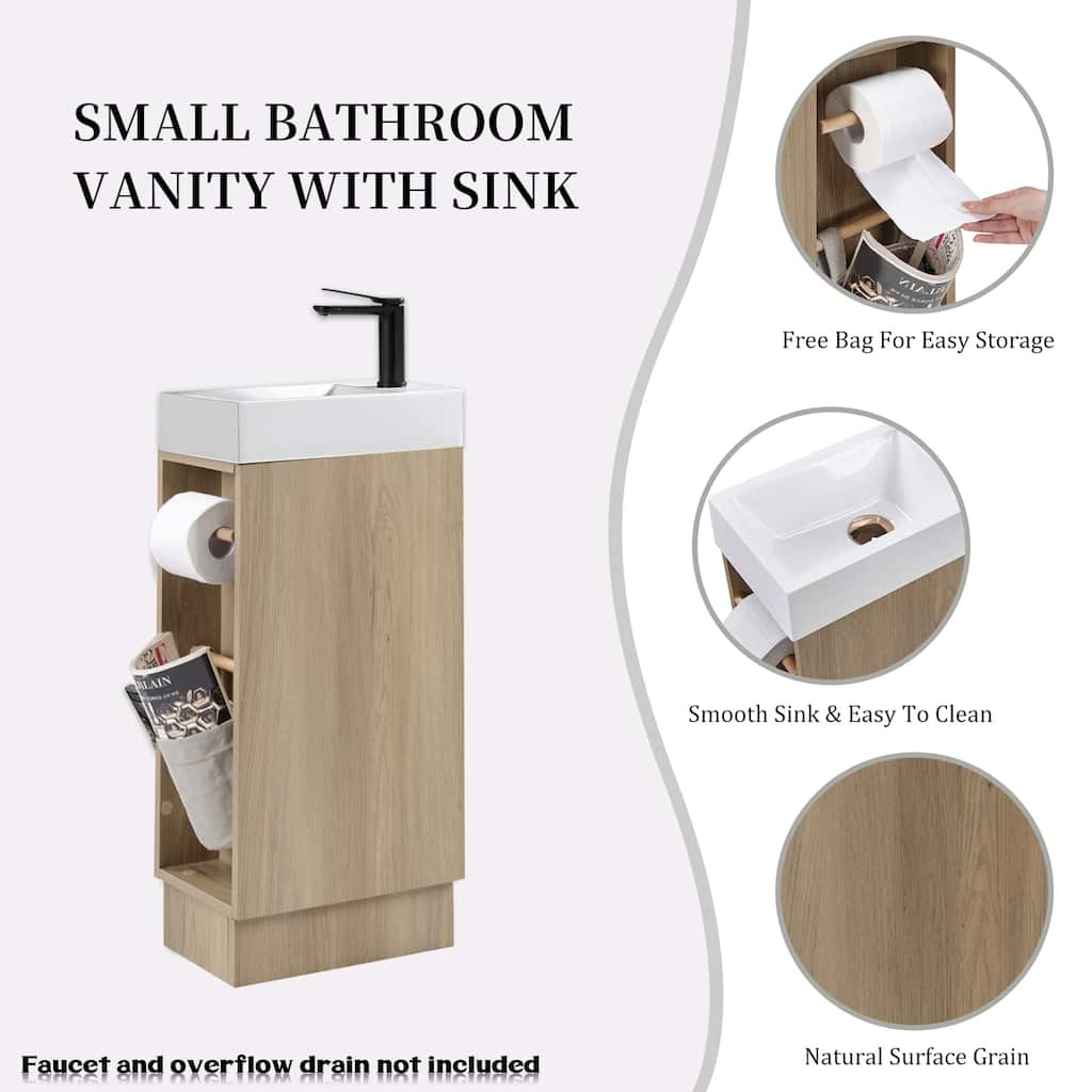16 inch Bathroom Vanity Sink Combo for Small Space Modern Floor Standing Small Bathroom Vanity with Sink Bathroom Cabinet Set