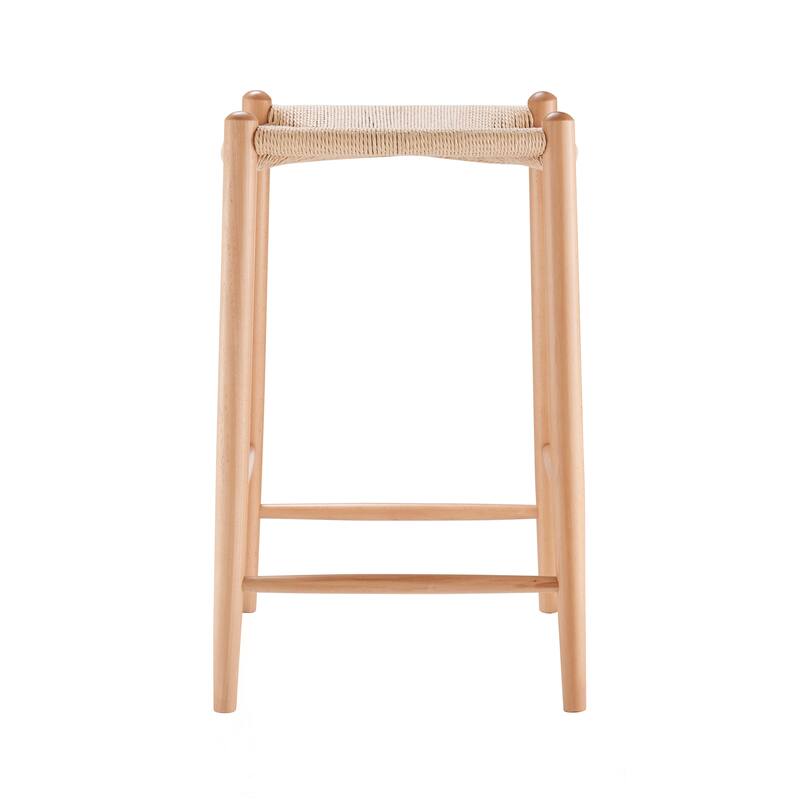 Evelina Counter Stool without Backrest with Natural Frame and Rush Seat - Set of 1