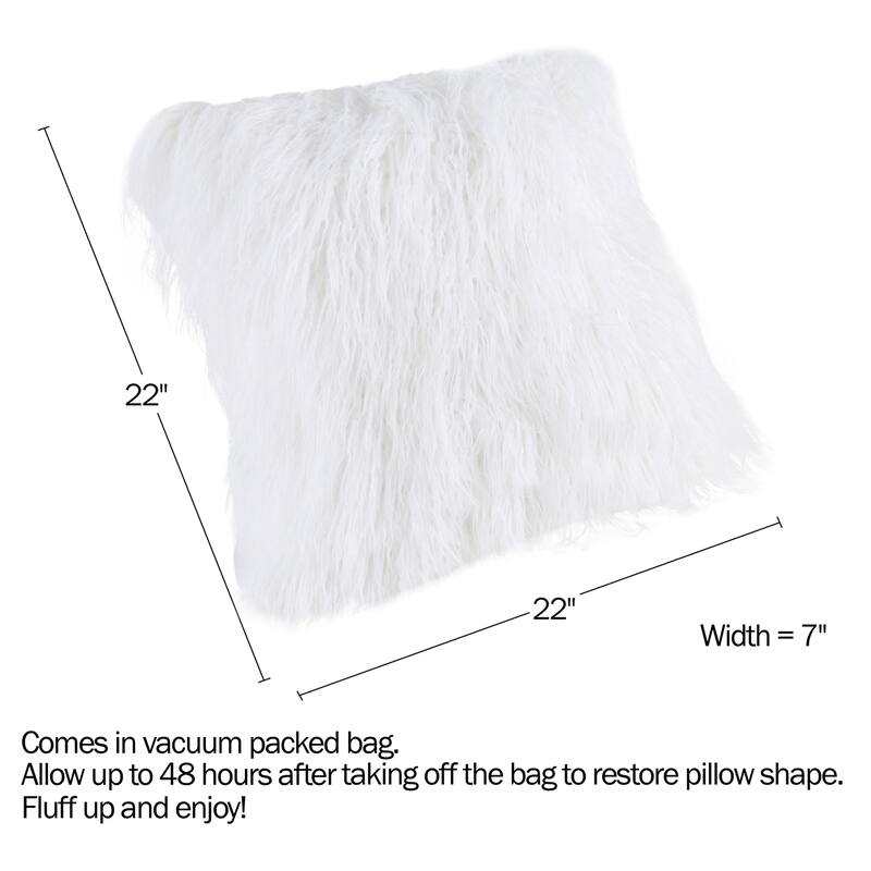 22-Inch Plush Pillow – Luxury Square Floor Pillow Insert and Shag Glam Cover Set by Hastings Home