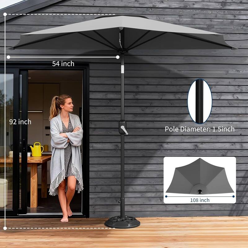 9FT Half Patio Umbrella with Smooth Crank Lift, Shade Canopy for Patio, Backyard, Garden (No Base)