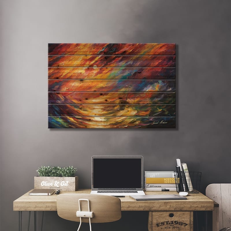 Storm That Never Ends Print On Wood by Leonid Afremov - Multi-Color