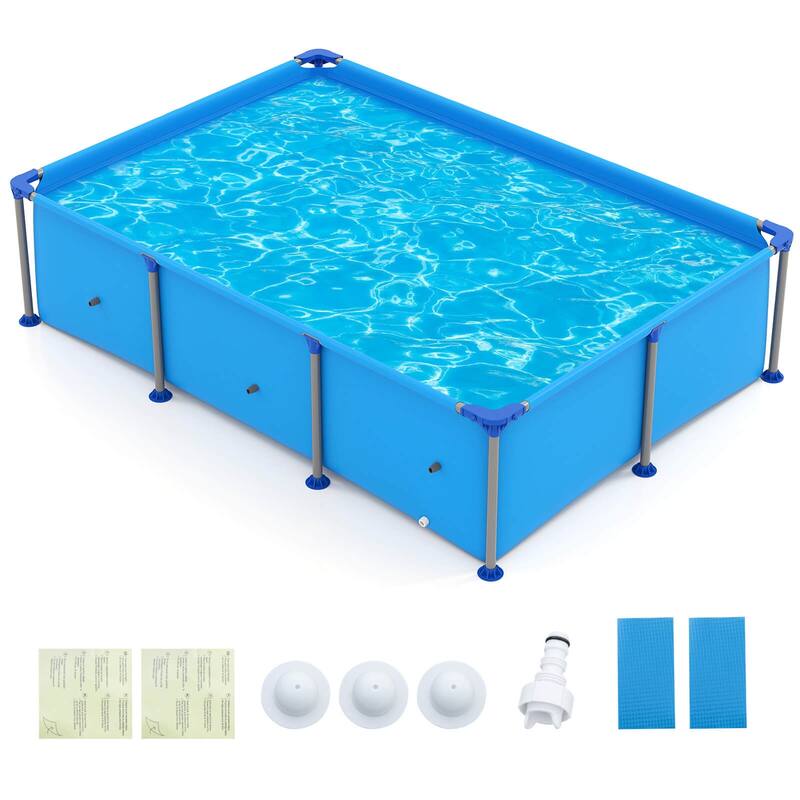 Costway 690 Gal Outdoor Family Swimming Pool with Metal Frame - See Details - Blue - See Details