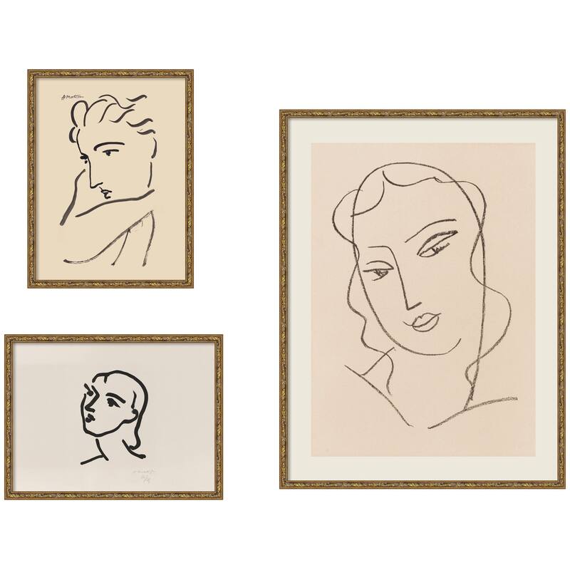 Kate and Laurel Henri Matisse Portrait 3 Piece Framed Wall Art Print Set by Nostalgia Prints - 3 Piece Set 14x19/25x33