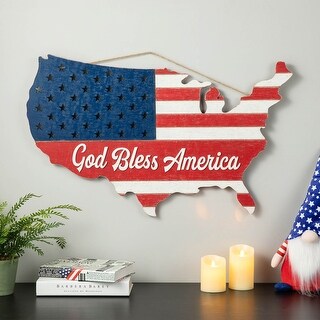 Glitzhome Wooden Patriotic National Flag or America Map Wall Decor