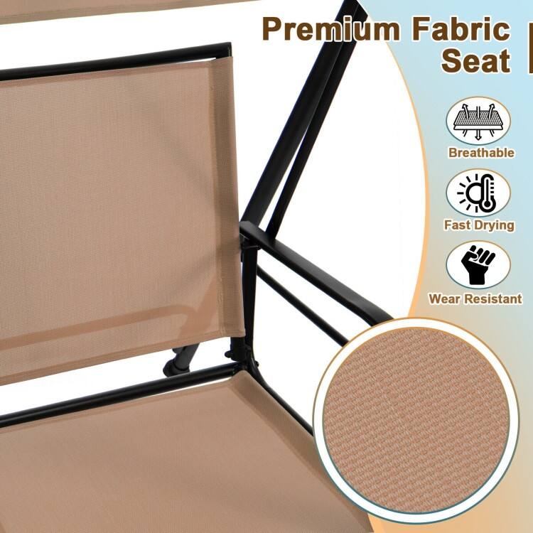 2-Seat Outdoor Canopy Swing with Comfortable Fabric Seat and Heavy-duty Metal Frame - 58" x 45" x 70"