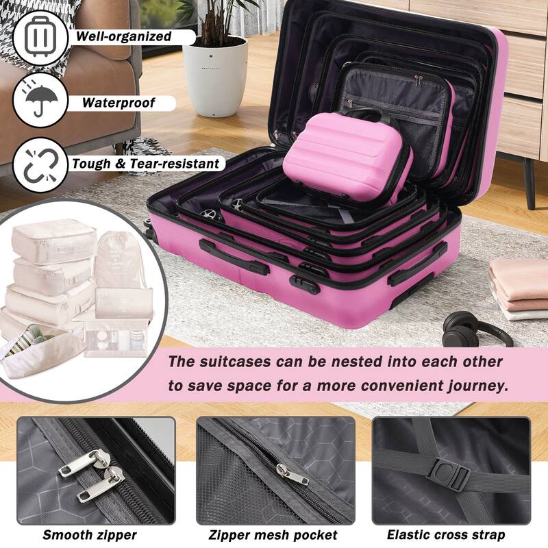 4-Piece, Modern Hard-Shell Luggage, Lightweight Luggage with Spinner Wheels, for Boarding Travel, Pink