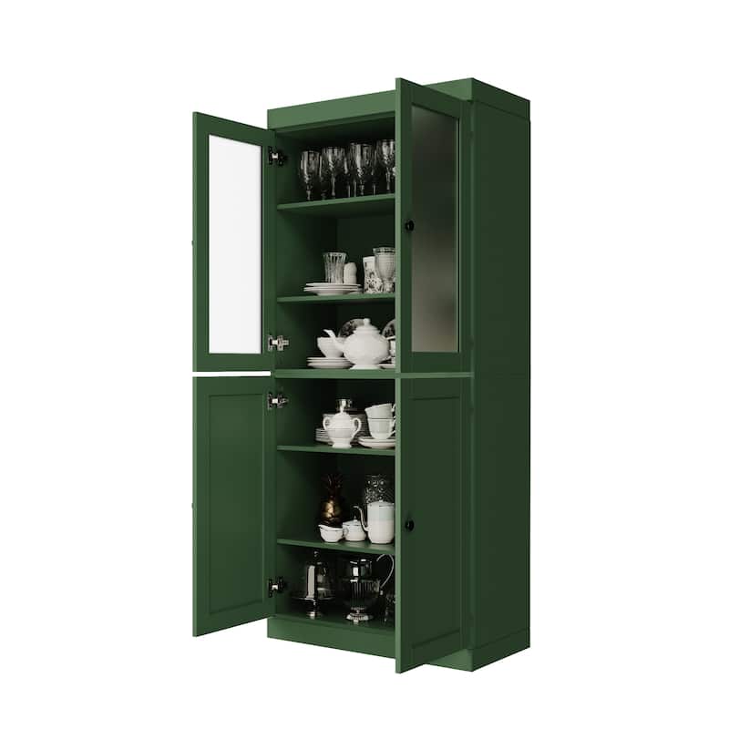 Palace Imports 100% Solid Wood 32" Pantry Cabinet with Frosted Glass, Shaker Doors and Adjustable Shelves