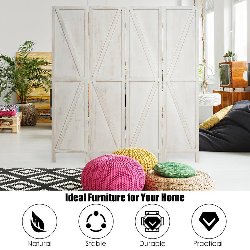 Costway 4Panels Folding Wooden Divider W/ V-shaped Design 5.6Ft Tall