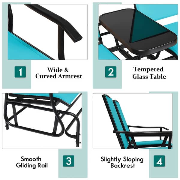 FANTASK 2 Peson Outdoo Glide Bench W/Tempeed Glass Table