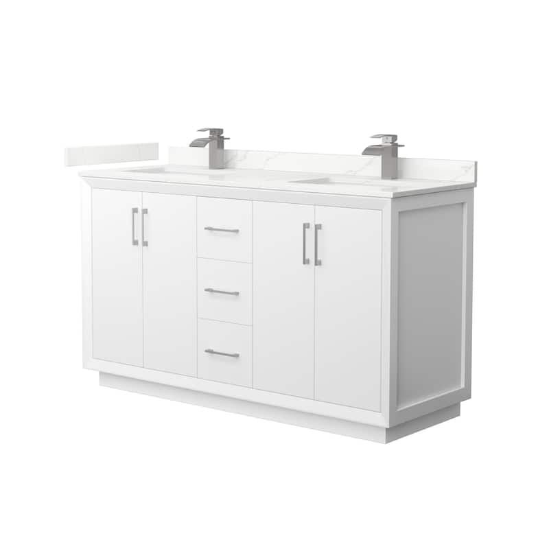 Wyndham Collection WCF414160D-QTZ-UNSMXX Strada 60" Free Standing - White / Giotto Quartz Top / Brushed Nickel
