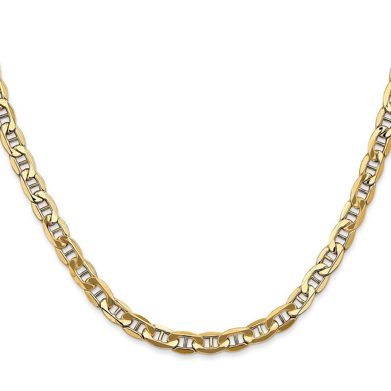 Curata 14k Yellow Gold Hollow Polished Lobster Claw Closure 5.1mm Semi solid Nautical Ship Mariner Anchor Chain Bracelet