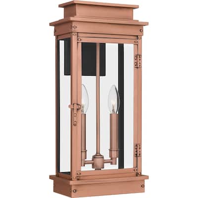 Aged Copper Two Light Outdoor Wall Mount from the Noelle Collection