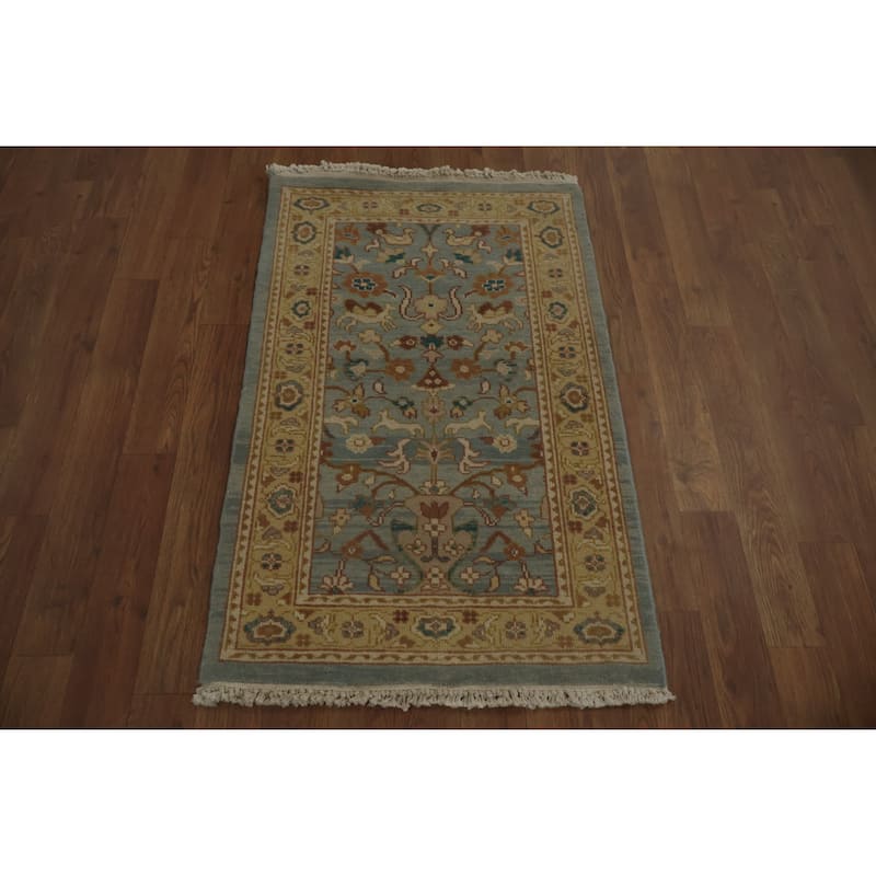 Hand Knotted Oriental 100% Wool Carpet Traditional All-Over Navy Blue & Blues Ziegler Area Rug - 3' 1'' X 2' 0''