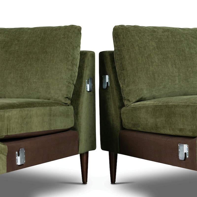 Poly & Bark Lucerne Sectional with Extra-Wide Chaise in Distressed Green Velvet