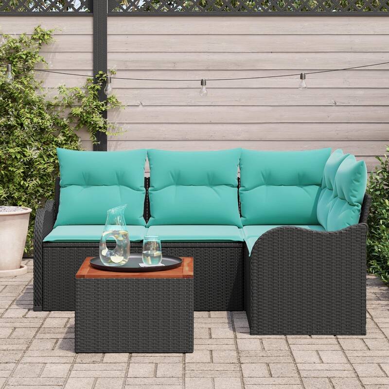 vidaXL 5 Garden Sofa Set with Cushions Black Poly Rattan - 69.9 x 48.2 x 27.2