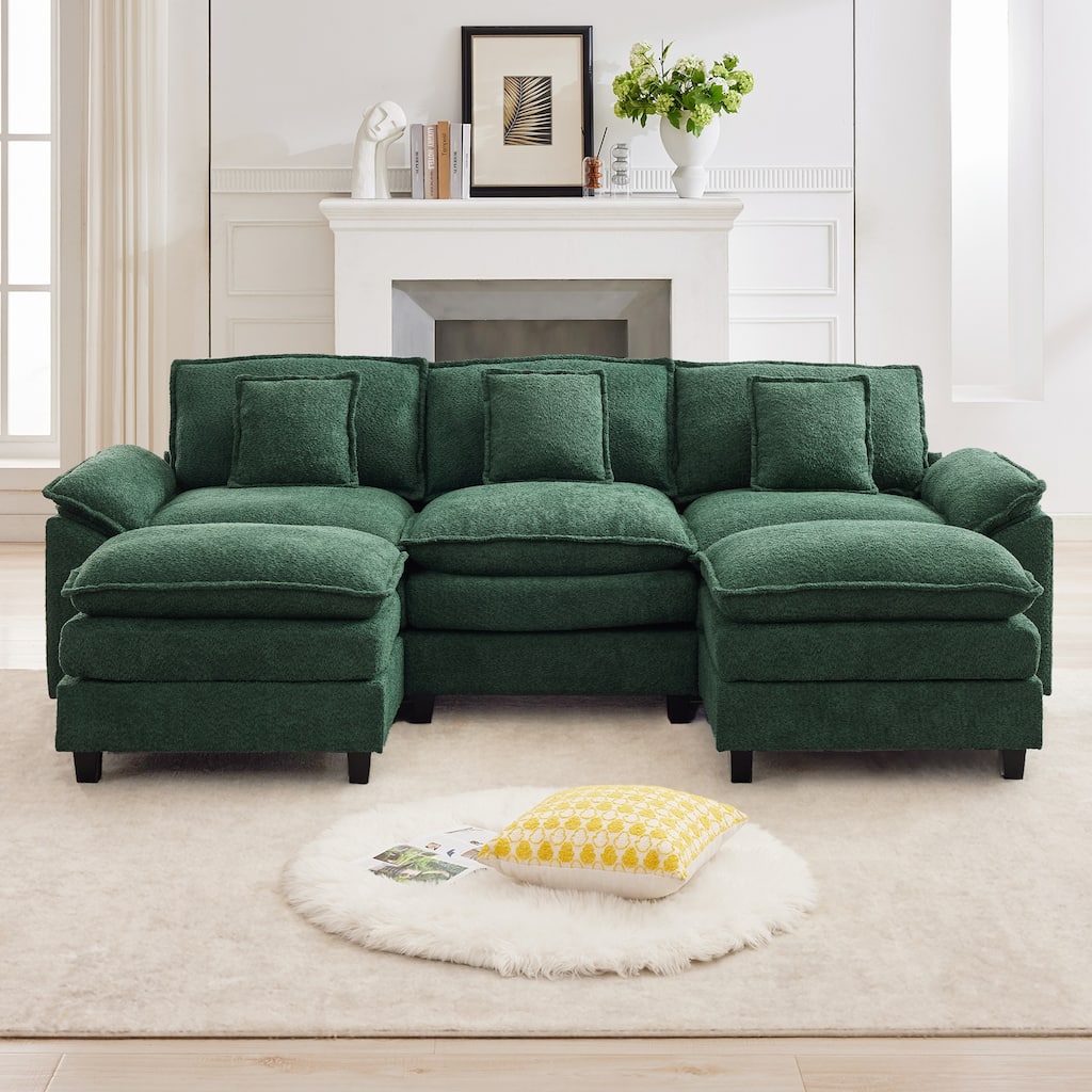 Modular Chenille Sectional Sofa with Ottomans, Deep Seat, Wide Padded Armrests, 2-Seat / 3-Seat / 4-Seat Options
