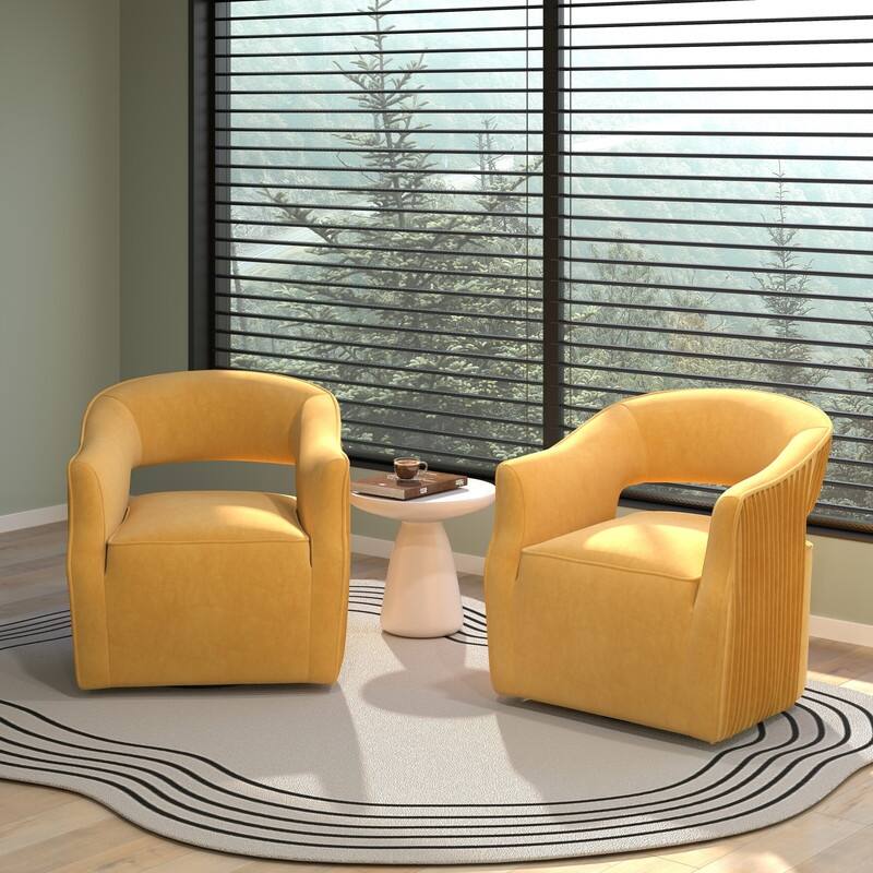 SEYNAR Modern Glam Velvet 360 Degree Swivel Open-Back Accent Armchair Set of 2 - Yellow