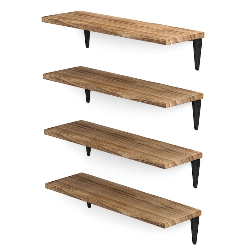 Wallniture Arras 17"x6" Solid Wood Kitchen Shelves for Wall, Burned Finish, Set of 4