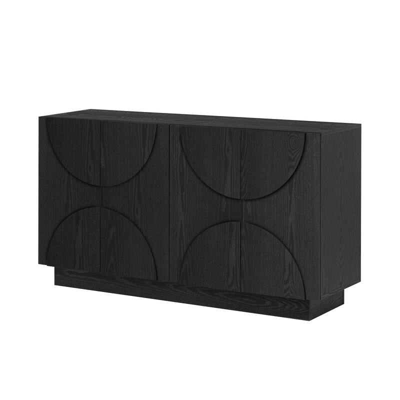 4-Door Large Storage Sideboard, Wood Sideboard Cabinet With Semi-Circular Handles And Adjustable Shelves