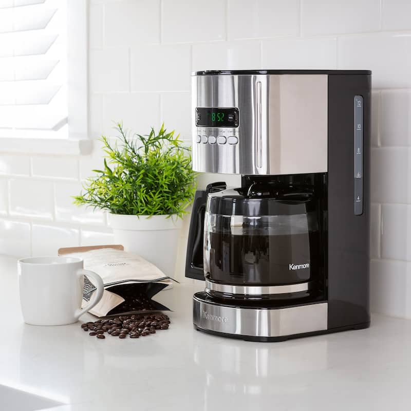 Kenmore Aroma Control 12-Cup Programmable Coffee Maker, Black and Stainless Steel, Reusable Filter