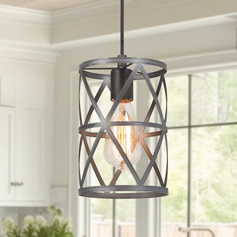 Modern Industrial 1-Light Cage Pendant Lights for Kitchen Island - D 6" x H 8" 