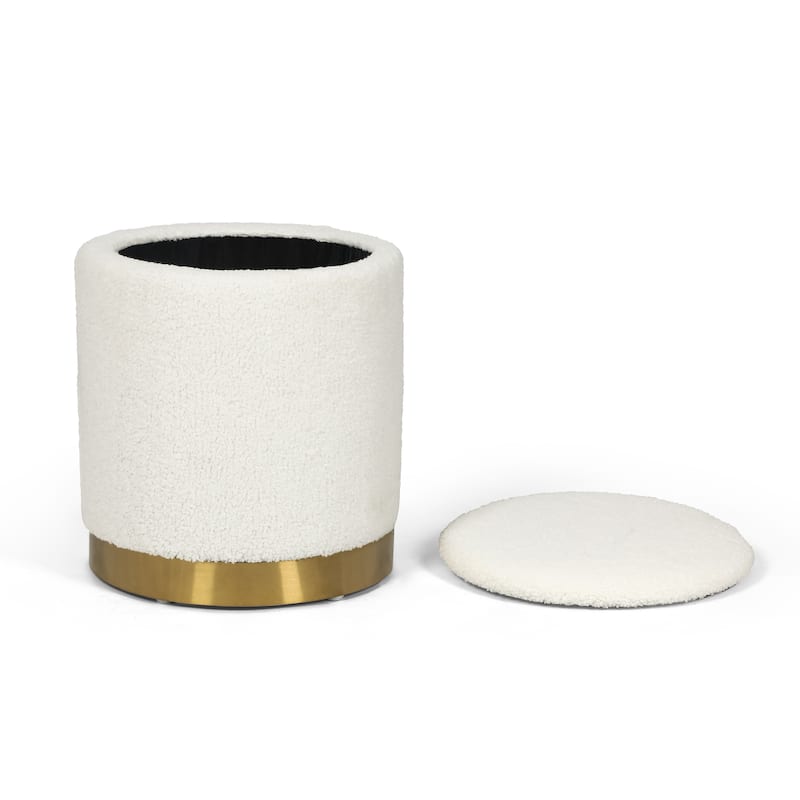 Adeco Velvet Round Storage Stool Gold Plating Base Storage Ottoman