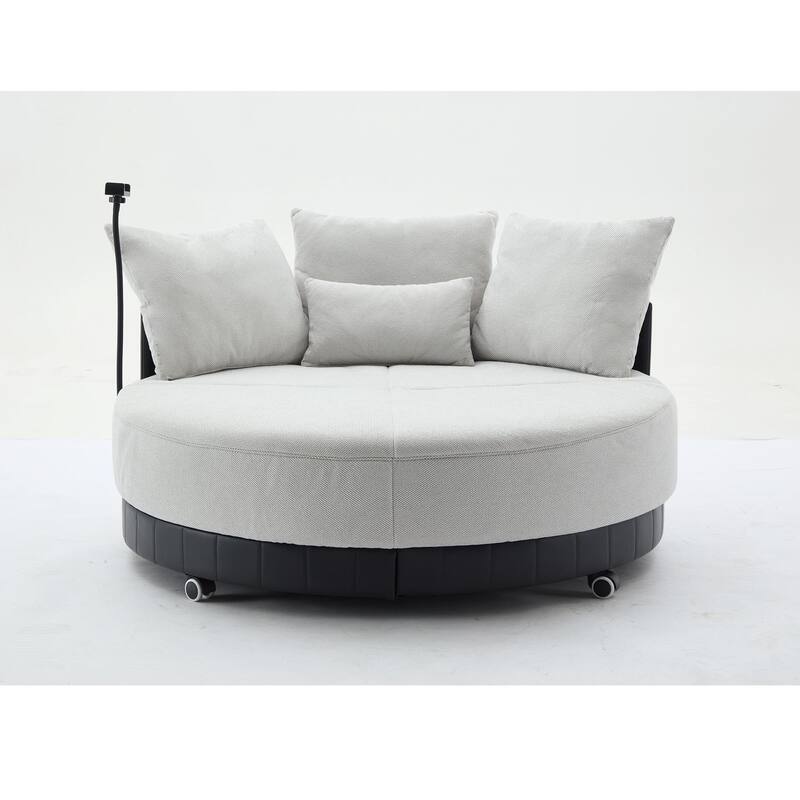 52.75'' Oversized Round Swivel Chair, 360° Swivel, Couples Chair, Gray, Polyester(Anti - Wrinkle)