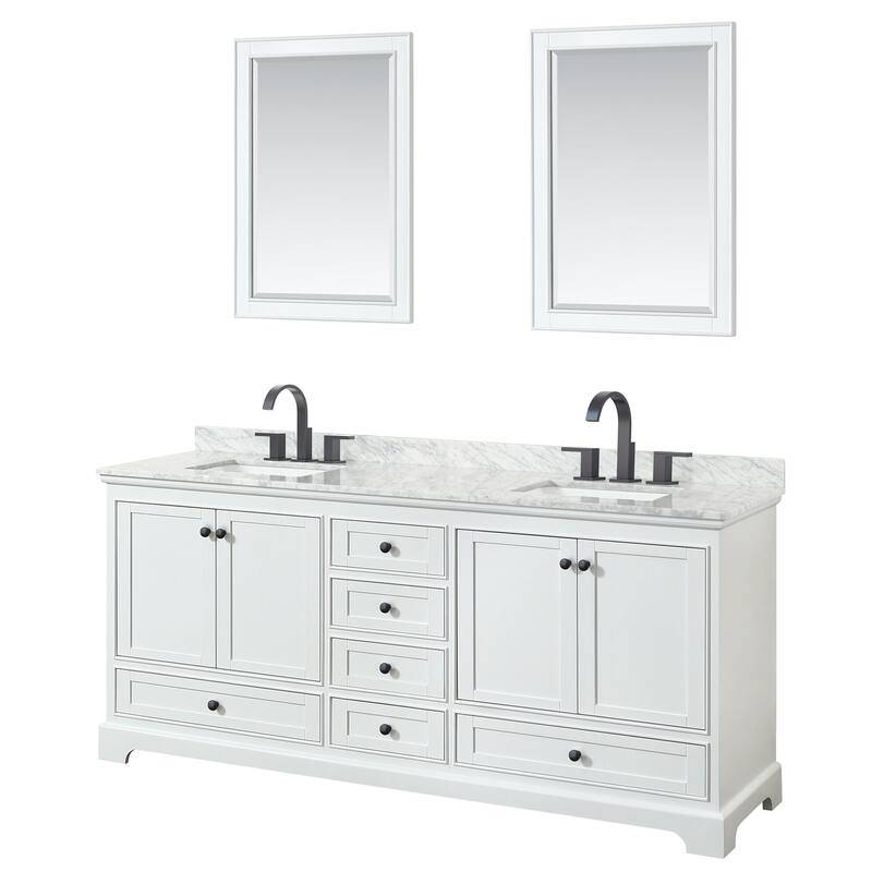 Wyndham Collection Deborah 80" Free Standing Double Vanity Set with - White / White Carrara Marble Top / Matte Black - Painted