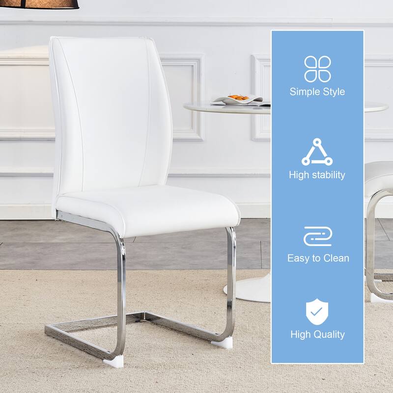 Luxury Simple Arch Chair - Set of 2 PU Material High Resilience Dining Chair with Arched Metal Leg
